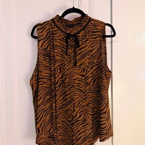 White House Black Market Brown Tiger Print Blouse